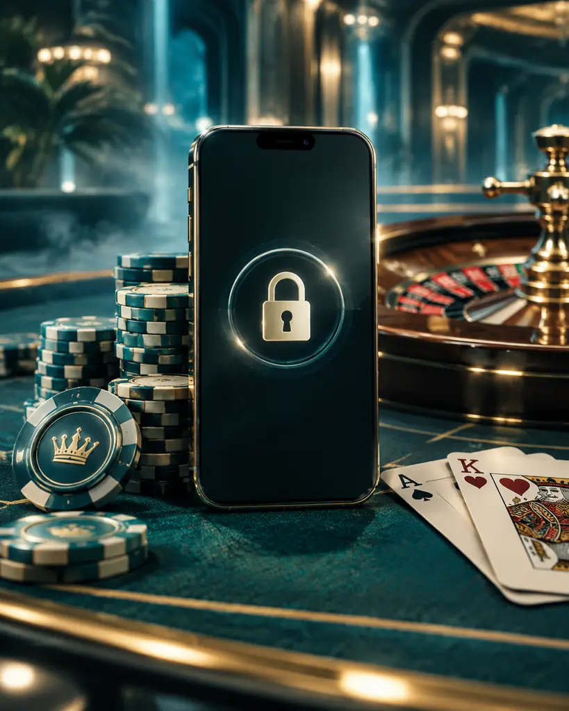 Ponsel terkunci di dekat kartu dan keping casino