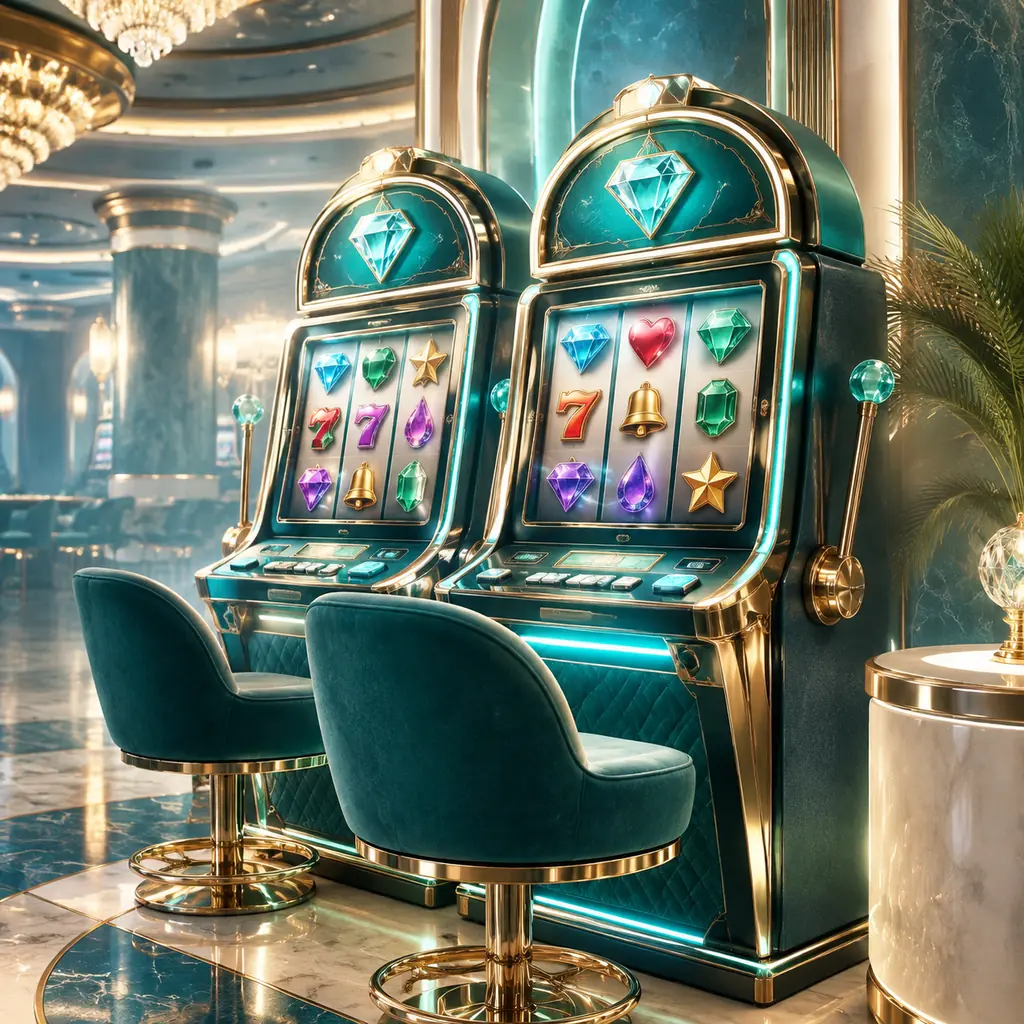 Mesin slot dengan permata dan keping di ruang casino