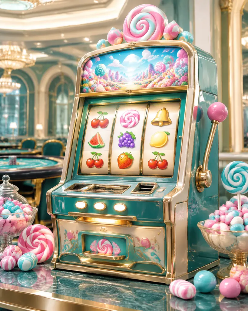 Mesin slot bertema permen di area casino